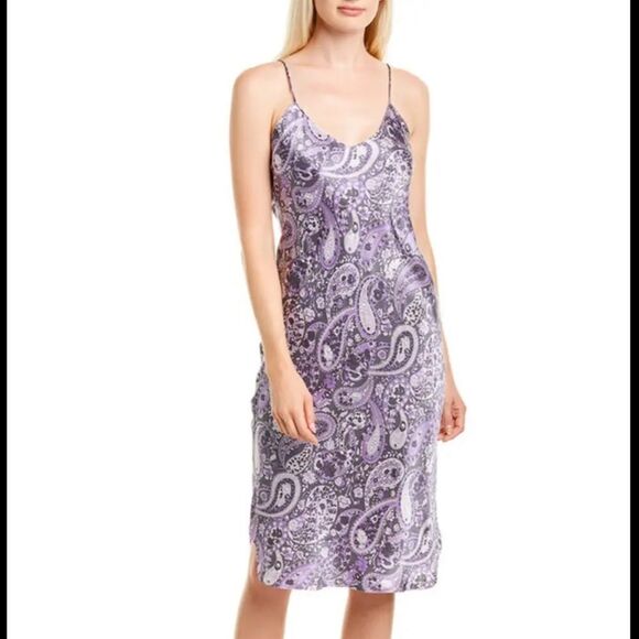 NWT Nili Lotan SHORT CAMI DRESS PURPLE PAISLEY PRINT Large Silk - Picture 13 of 16